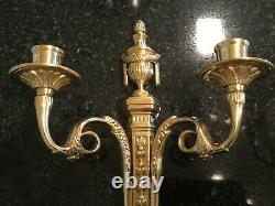 Pair Vintage Brass Louis XVI Style Candelabra Wall Sconces