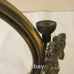 Pair Vintage Copper and Brass French Horn Candle Wall Sconces