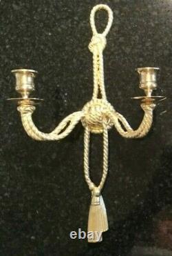 Pair Vintage Decorative Crafts Inc Brass Rope & Tassel Candelabra Wall Sconce