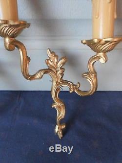 Pair Vintage French Bronze WALL LIGHT SCONCES