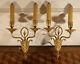 Pair Vintage French Rococo Gilt Brass Ormolu Wall Candle Light Lamps Sconces