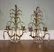 Pair Vintage Gold Gilt Italy Florentine & Crystal Wall Sconce Fixture