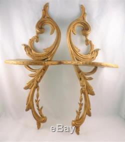 Pair Vintage Gold Metal Ornate Baroque Style Wall Shelves Shelf Sconces 17