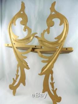 Pair Vintage Gold Metal Ornate Baroque Style Wall Shelves Shelf Sconces 17
