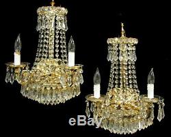 Pair Vintage Hollywood Regency Crystal Prisms Wedding Cake Wall Sconces Lamps