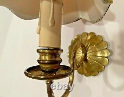 Pair Vintage Indoor Traditional Gold Brass Wall Mounted Light Sconces withShades