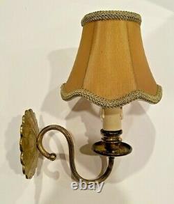 Pair Vintage Indoor Traditional Gold Brass Wall Mounted Light Sconces withShades