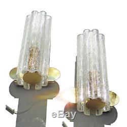 Pair Vintage Lights Sconces Wall Lamps Bath Vanity Glass Brass Doria 60s 70s