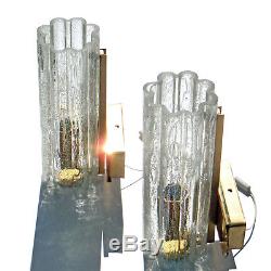 Pair Vintage Lights Sconces Wall Lamps Bath Vanity Glass Brass Doria 60s 70s