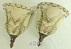 Pair Vintage Miranda Feiss 12 Hand Painted Gold Electric Wall Light Sconces