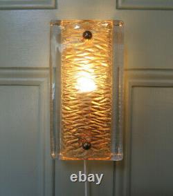Pair Vintage Orrefors Crystal & Brass Wall Lights or Sconces