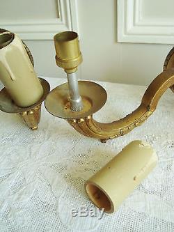 Pair Vintage Sconces Bronze Wall Lights French Chateau Style Appliques Anciennes