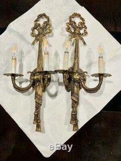Pair Vintage Solid Brass Wall Sconces Light Fixtures