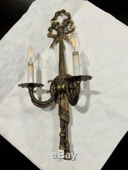 Pair Vintage Solid Brass Wall Sconces Light Fixtures