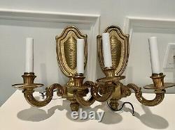 Pair Vintage Solid Brass Wall Sconces Light Fixtures Incandescent