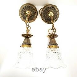 Pair Vintage Vanity Pendant Light Gold Brass Hanging Wall Sconce Lamp Fixture