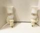 Pair Vintage White Gold Electric Light Wall Sconces with Shades Hollywood Regency