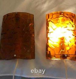 Pair Vitrika MCM wall lamps sconces glass Made in Sweden Funky Retro