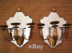 Pair Wall Mirror Candle Sconces Hollywood Regency MID Century