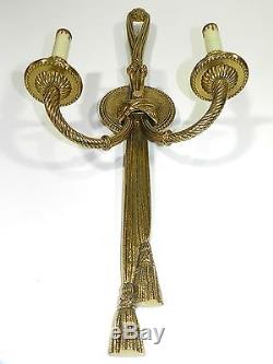 Pair Wall Sconce Brass Bronze 2 Arms Gold Gilded Spain Vintage
