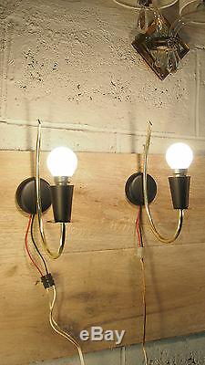 Pair Wall Sconces ARLUS Royere Modernist Brass Mid Century Gilded Guariche