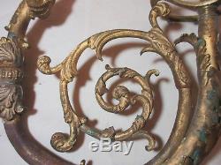 Pair antique 1800's Victorian ornate dore bronze wall candle holder sconce arms