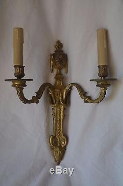 Pair antique French Louis XVI style 19th century bronze coated wall sconces