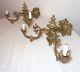 Pair antique ornate Victorian 1800's gilt brass bronze electric gas wall sconces