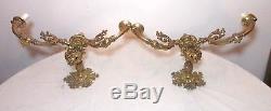 Pair antique ornate Victorian 1800's gilt brass bronze electric gas wall sconces