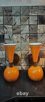 Pair of 1950s Italian Diablo Wall Sconce Shiny Orange 1950's Mid Century Brass