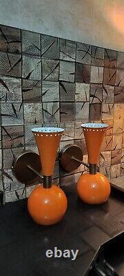 Pair of 1950s Italian Diablo Wall Sconce Shiny Orange 1950's Mid Century Brass