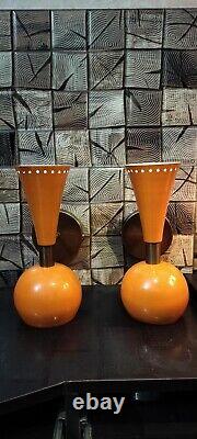 Pair of 1950s Italian Diablo Wall Sconce Shiny Orange 1950's Mid Century Brass