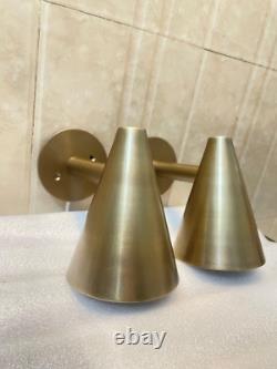 Pair of 2 Antique Brass Cone Light Sputnik Wall Fixture Mid century wall Sconce