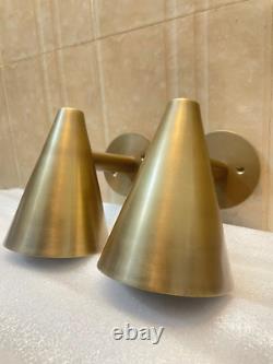 Pair of 2 Antique Brass Cone Light Sputnik Wall Fixture Mid century wall Sconce