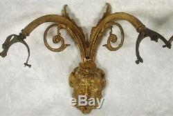 Pair of 2 French Empire Style Bacchus Man Face Gilded Brass Lamp Wall Sconces