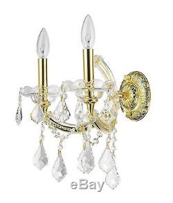 Pair of 2-Light Gold Finish D 12 H 16 Maria Theresa Clear Crystal Wall Sconce