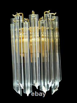 Pair of 2 Murano Glass Wall Sconces, each with 9 glass prisms, Venini Style