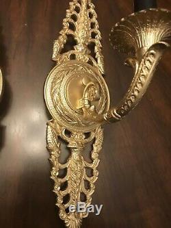 Pair of 2 antique Victorian ornate brass electric wall sconces 1 Lights 14,5H