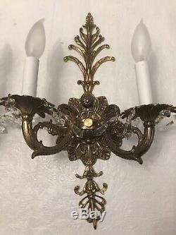 Pair of 2 antique Victorian ornate brass electric wall sconces 2 Lights 16x10