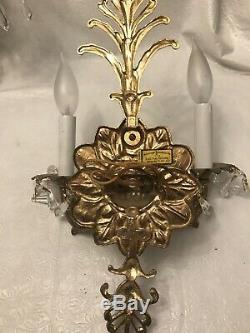 Pair of 2 antique Victorian ornate brass electric wall sconces 2 Lights 16x10