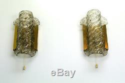 Pair of 2 exclusive VTG wall sconces, heavy glass, mid century, Kaiser- Germany