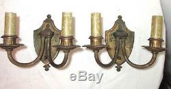 Pair of 2 quality antique gilt bronze ornate empire electric wall sconce brass