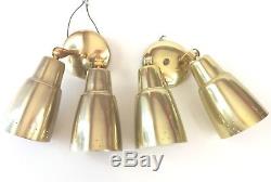 Pair of 2 vintage double gold Cone mid century modern Wall Sconce lamp light 50s