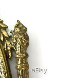 Pair of 2 vtg antique Brass Oval Mirror Candelabra Wall Sconce Gold Matching Set