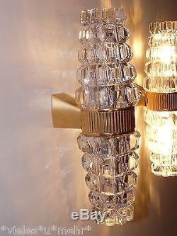 Pair of 2 wall sconces, Crystal Glass, Gold-Pl, 2 lights each, ideal for mirror