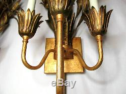 Pair of 48 VTG Italian Florentine Tole Gilt Wall Candle Sconces Candelabras