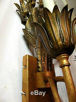 Pair of 48 VTG Italian Florentine Tole Gilt Wall Candle Sconces Candelabras