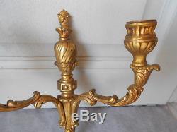 Pair of ANTIQUE French Solid BRONZE WALL CANDLE SCONCES