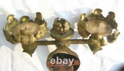 Pair of Antique 2 Arm Wall Sconces Gold Metal Floral Gothic Gas Candle Historic