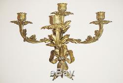 Pair of Antique French Gilt Bronze Wall Sconce Candelabrum Candlestick